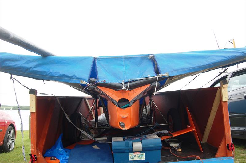 Once the Moths had started going skinny, it would not be long before the really minimalist hulls started appearing, which needed a tee-foil rudder for stability. 'Lift-Off' was now just a development away! photo copyright David Henshall Media taken at Roadford Lake Sailing Club and featuring the International Moth class