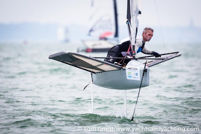 Rob Greenhalgh on day 2 of the International Moth World Championships photo copyright Tom Gruitt / yachtsandyachting.com taken at Hayling Island Sailing Club and featuring the International Moth class