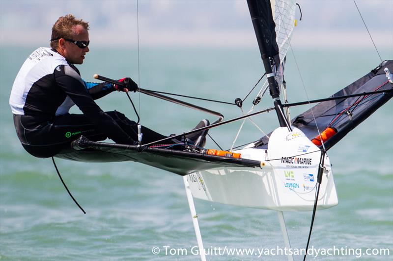 Richard Edwards at the International Moth World Championships photo copyright Tom Gruitt / yachtsandyachting.com taken at Hayling Island Sailing Club and featuring the International Moth class