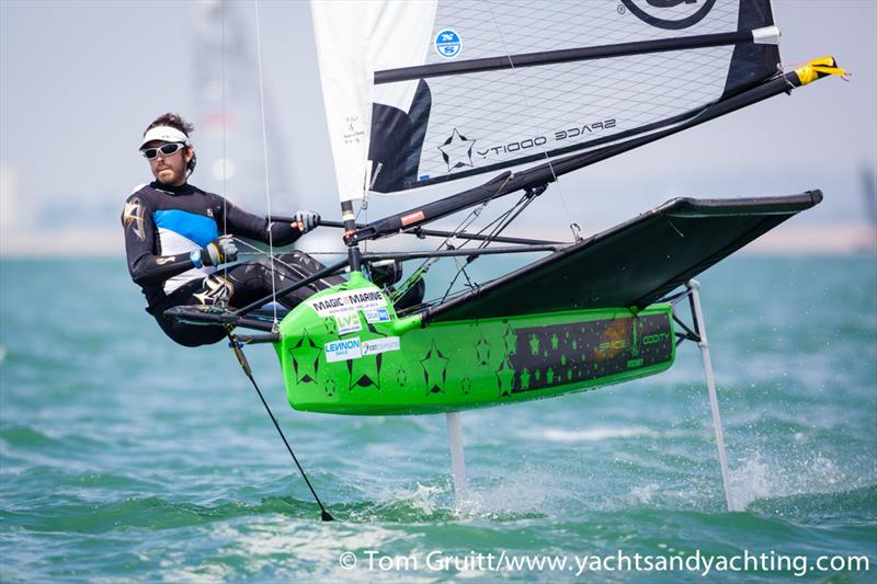 Thomas Lambert on day 5 of the International Moth World Championships photo copyright Tom Gruitt / YachtsandYachting.com taken at Hayling Island Sailing Club and featuring the International Moth class