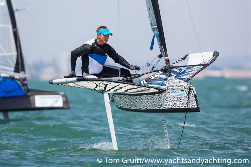 Carlo Maege on day 5 of the International Moth World Championships photo copyright Tom Gruitt / YachtsandYachting.com taken at Hayling Island Sailing Club and featuring the International Moth class