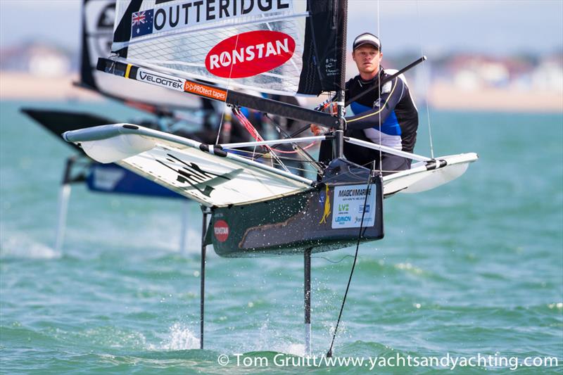 Nathan Outteridge on day 5 of the International Moth World Championships photo copyright Tom Gruitt / YachtsandYachting.com taken at Hayling Island Sailing Club and featuring the International Moth class