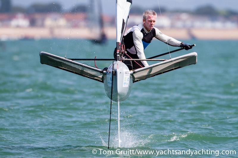 Robert Greenhalgh on day 5 of the International Moth World Championships photo copyright Tom Gruitt / YachtsandYachting.com taken at Hayling Island Sailing Club and featuring the International Moth class