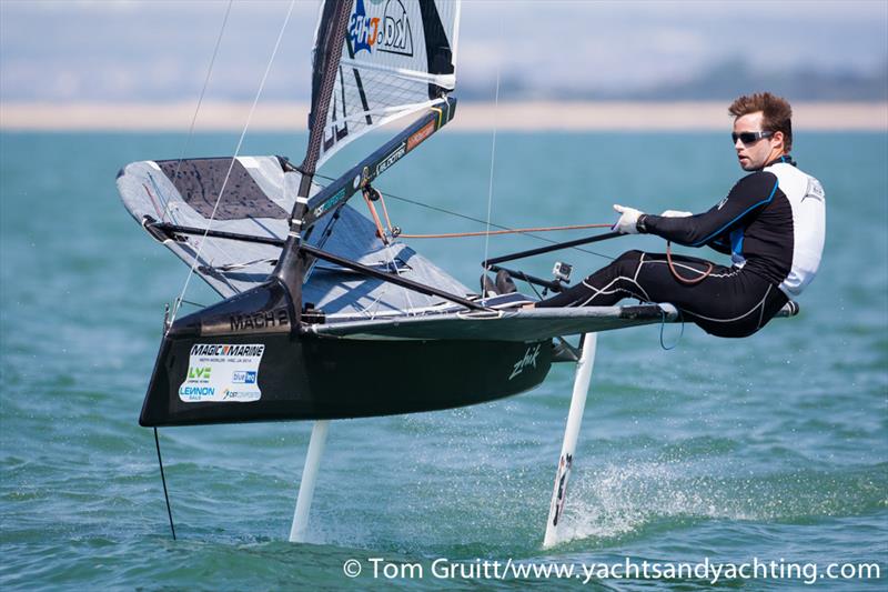 Josh McKnight on day 6 of the International Moth World Championships photo copyright Tom Gruitt / YachtsandYachting.com taken at Hayling Island Sailing Club and featuring the International Moth class