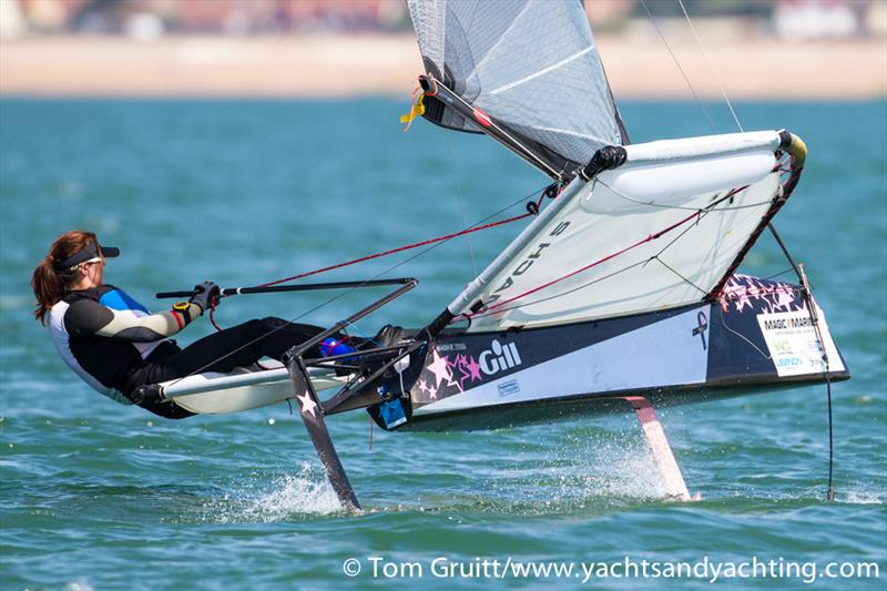 Katherine Knight at the International Moth World Championships photo copyright Tom Gruitt / YachtsandYachting.com taken at Hayling Island Sailing Club and featuring the International Moth class