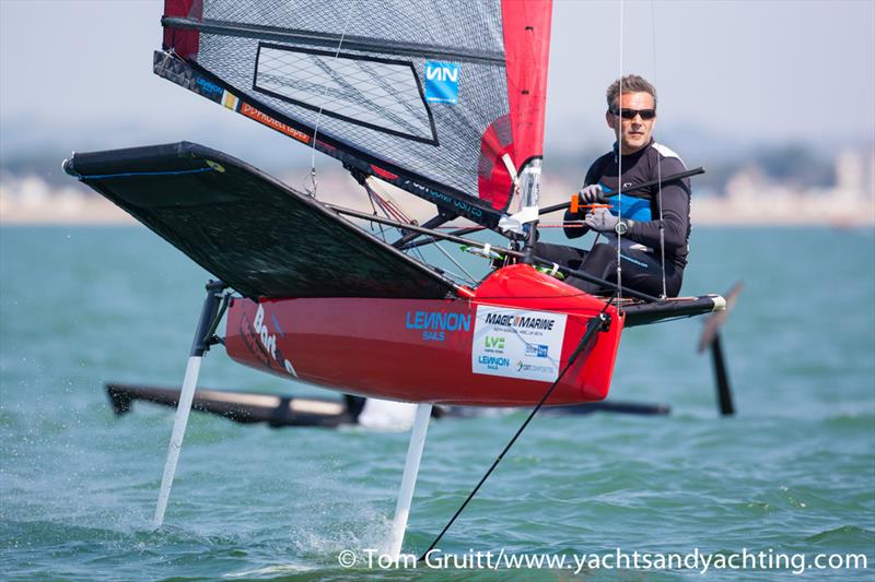 Mike Lennon on day 6 of the International Moth World Championships photo copyright Tom Gruitt / YachtsandYachting.com taken at Hayling Island Sailing Club and featuring the International Moth class