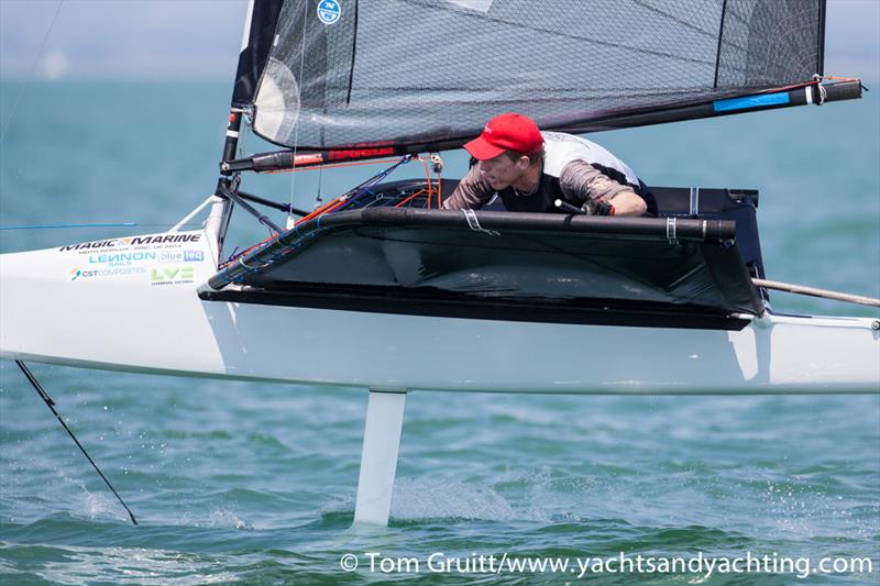 Glen Read on day 6 of the International Moth World Championships photo copyright Tom Gruitt / YachtsandYachting.com taken at Hayling Island Sailing Club and featuring the International Moth class