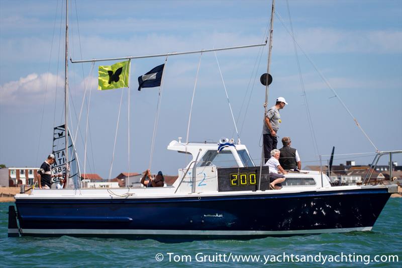 The Race Committee on the final day of International Moth World Championships photo copyright Tom Gruitt / YachtsandYachting.com taken at Hayling Island Sailing Club and featuring the International Moth class