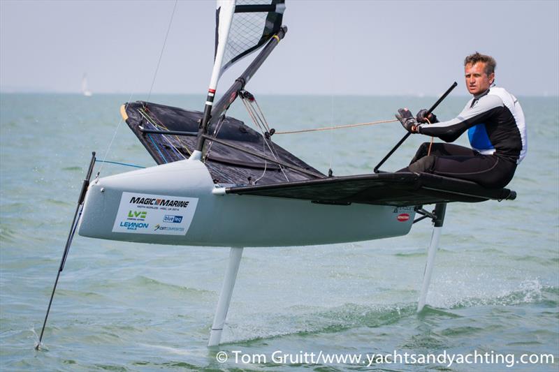 Jason Belben on the final day of International Moth World Championships photo copyright Tom Gruitt / YachtsandYachting.com taken at Hayling Island Sailing Club and featuring the International Moth class