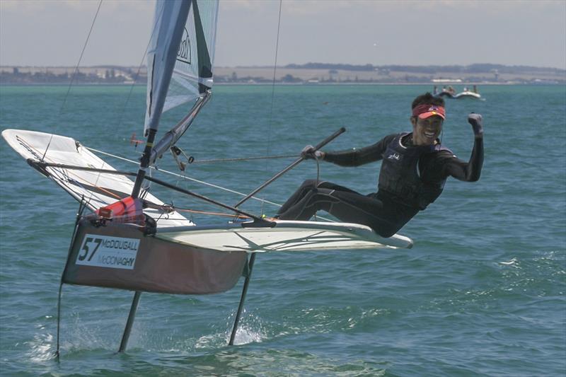 Hiroki Goto wins finals race 1 at the 2015 McDougall   McConaghy International Moth Worlds - photo © Beau Outteridge / www.beauoutteridge.com