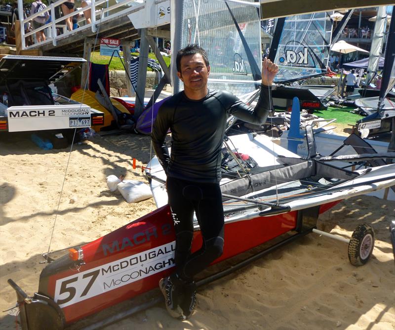 Hiroki Goto wins finals race 1 at the 2015 McDougall   McConaghy International Moth Worlds photo copyright Beau Outteridge / www.beauoutteridge.com taken at Sorrento Sailing Couta Boat Club and featuring the International Moth class