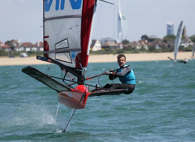 Mike Lennon on day 1 of the International Moth UK Nationals photo copyright Mark Jardine taken at Stokes Bay Sailing Club and featuring the International Moth class