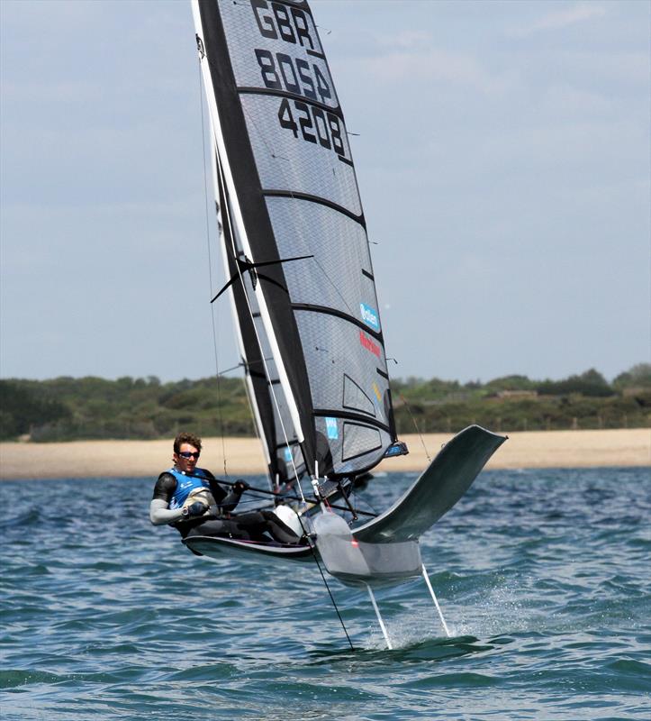 Dylan Fletcher on day 3 of the International Moth UK Nationals at Stokes Bay photo copyright Mark Jardine taken at Stokes Bay Sailing Club and featuring the International Moth class