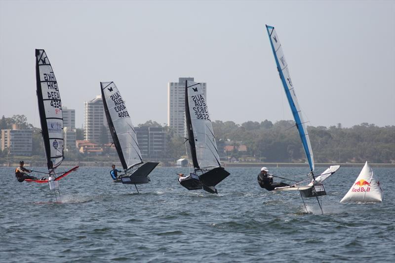 Racing on day 2 of the McDougall McConaghy 2016 International Moth Australian Championship photo copyright Cameron Elliott taken at South of Perth Yacht Club and featuring the International Moth class