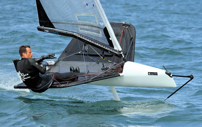 David Hivey on day 2 of the VRsport.tv International Moth UK Nationals in Weymouth photo copyright Mark Jardine / IMCA UK taken at Weymouth & Portland Sailing Academy and featuring the International Moth class