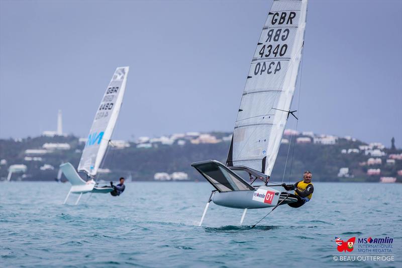 Robert Greenhalgh holds off Dylan Fletcher in the MS Amlin International Moth Regatta at Bermuda photo copyright Beau Outteridge / MS Amlin International Moth Regatta taken at Royal Bermuda Yacht Club and featuring the International Moth class