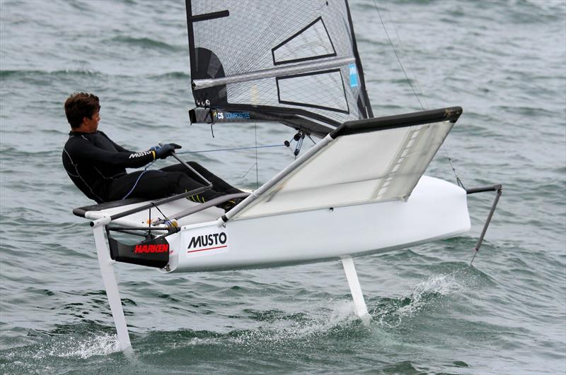 Richard Mason on day 2 of the UK International Moth Nationals at Paignton photo copyright Mark Jardine / IMCA UK taken at Paignton Sailing Club and featuring the International Moth class