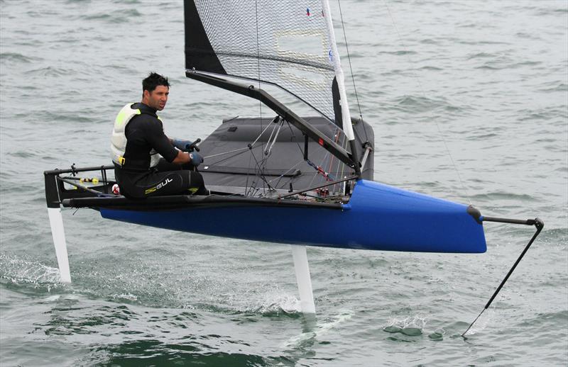 Kyle Stoneham on day 2 of the UK International Moth Nationals at Paignton photo copyright Mark Jardine / IMCA UK taken at Paignton Sailing Club and featuring the International Moth class