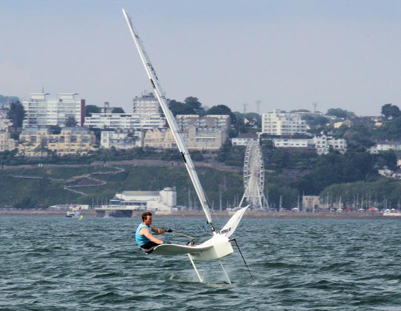 Dylan Fletcher on day 3 of the UK International Moth Nationals at Paignton photo copyright Mark Jardine / IMCA UK taken at Paignton Sailing Club and featuring the International Moth class