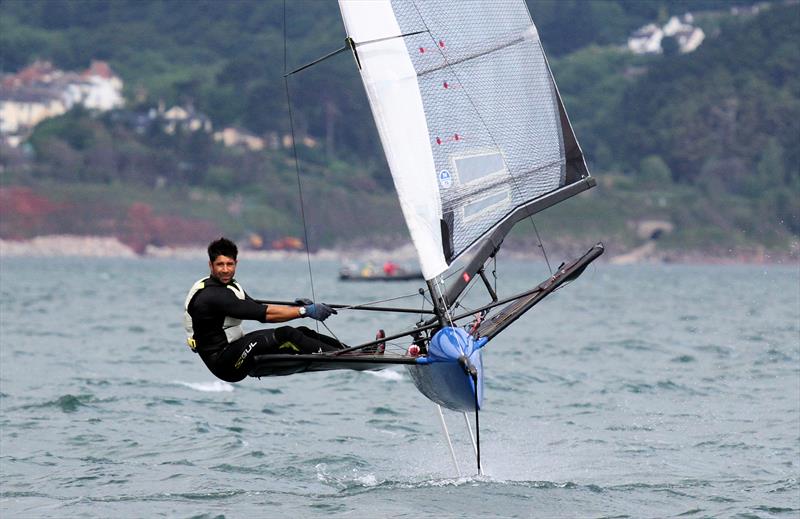 Kyle Stoneham on day 4 of the UK International Moth Nationals at Paignton photo copyright Mark Jardine / IMCA UK taken at Paignton Sailing Club and featuring the International Moth class