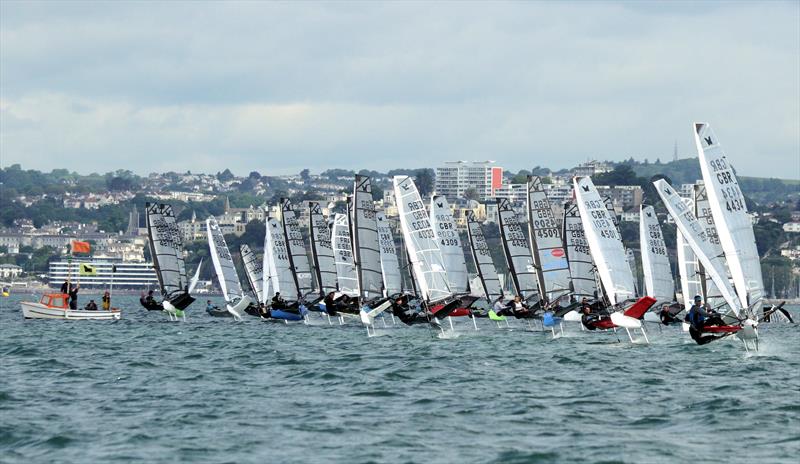 Race start on day 4 of the UK International Moth Nationals at Paignton photo copyright Mark Jardine / IMCA UK taken at Paignton Sailing Club and featuring the International Moth class