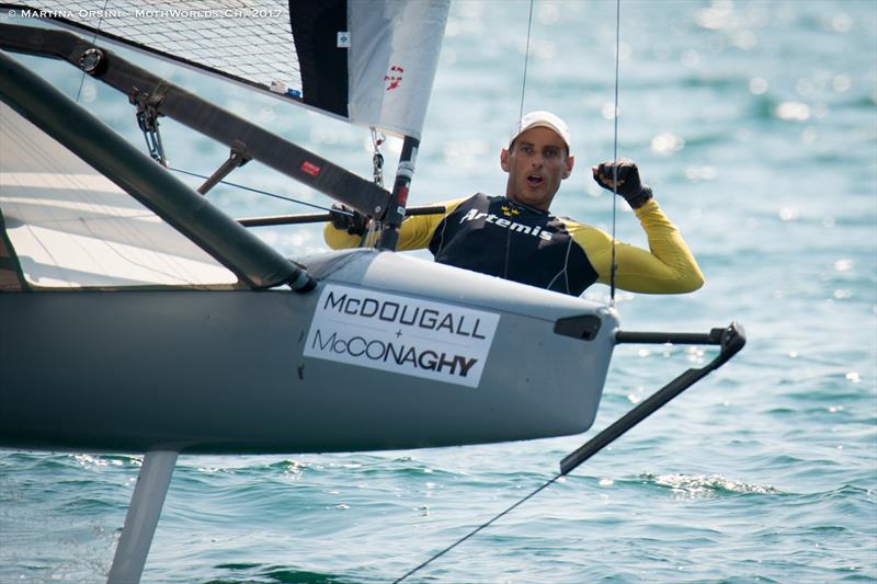 Francesco Bruni warms up for the Worlds on Lake Garda photo copyright Martina Orsini taken at Fraglia Vela Malcesine and featuring the International Moth class