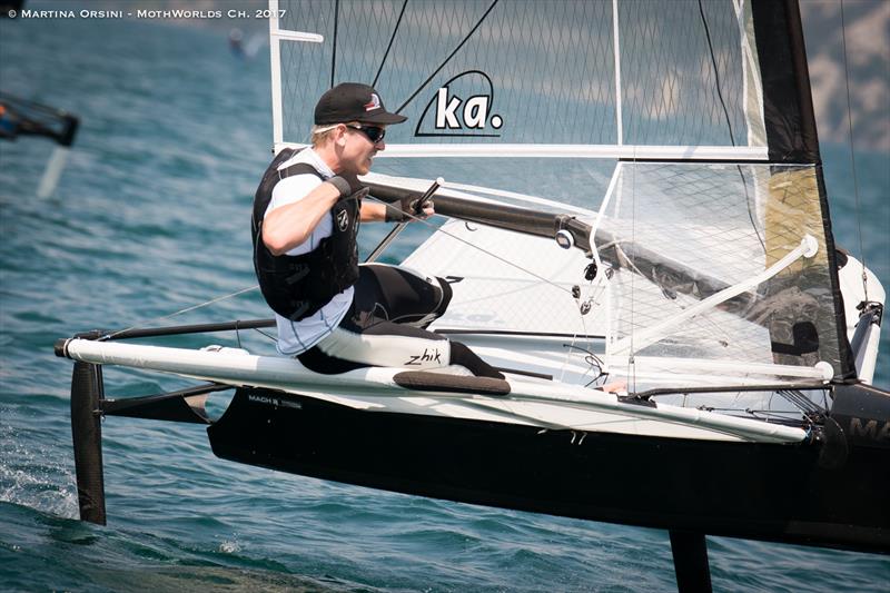 Pete Burling warms up for the Worlds on Lake Garda photo copyright Martina Orsini taken at Fraglia Vela Malcesine and featuring the International Moth class