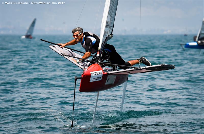 Francisco Bianchi warms up for the Worlds on Lake Garda photo copyright Martina Orsini taken at Fraglia Vela Malcesine and featuring the International Moth class