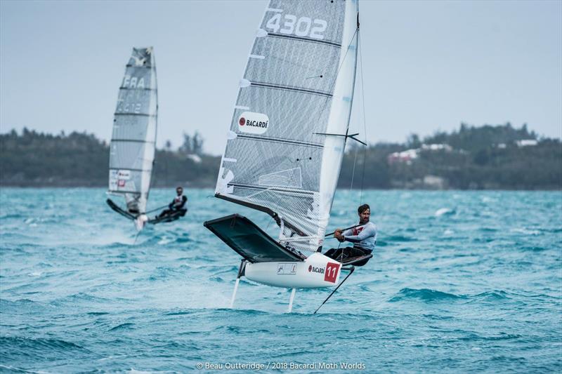 Brad Funk on day 2 of the Bacardi Moth Worlds in Bermuda photo copyright Beau Outteridge / www.beauoutteridge.com taken at Royal Bermuda Yacht Club and featuring the International Moth class
