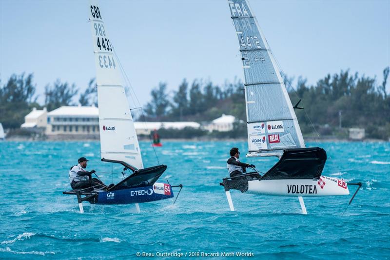 Dan Ward (4433) and Benoit Marie (44412) on day 2 of the Bacardi Moth Worlds in Bermuda photo copyright Beau Outteridge / www.beauoutteridge.com taken at Royal Bermuda Yacht Club and featuring the International Moth class