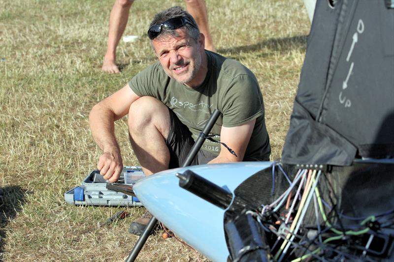 Mike Lennon preps his THINNAIR ahead of the Noble Allen 2018 International Moth UK Championship at Thorpe Bay photo copyright Mark Jardine / IMCA UK taken at Thorpe Bay Yacht Club and featuring the International Moth class