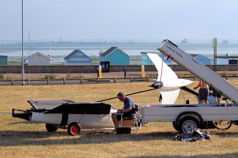 Final preparations ahead of the Noble Allen 2018 International Moth UK Championship at Thorpe Bay photo copyright Mark Jardine / IMCA UK taken at Thorpe Bay Yacht Club and featuring the International Moth class