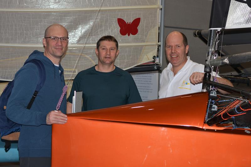 Former Hungry Tiger owner Michael Kerslake with Paul and John at the RYA Dinghy Show 2019 - photo © Katie Hughes