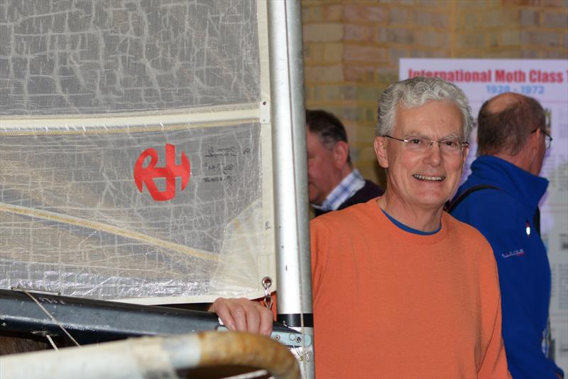 Richard Hargreaves with one of his sails at the RYA Dinghy Show 2019 photo copyright Katie Hughes taken at RYA Dinghy Show and featuring the International Moth class