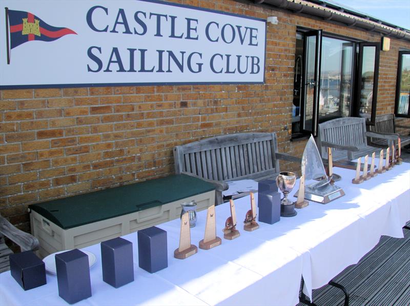 Prizes for the 2019 Wetsuit Outlet UK Moth Nationals at Castle Cove SC photo copyright Mark Jardine / IMCA UK taken at Castle Cove Sailing Club and featuring the International Moth class