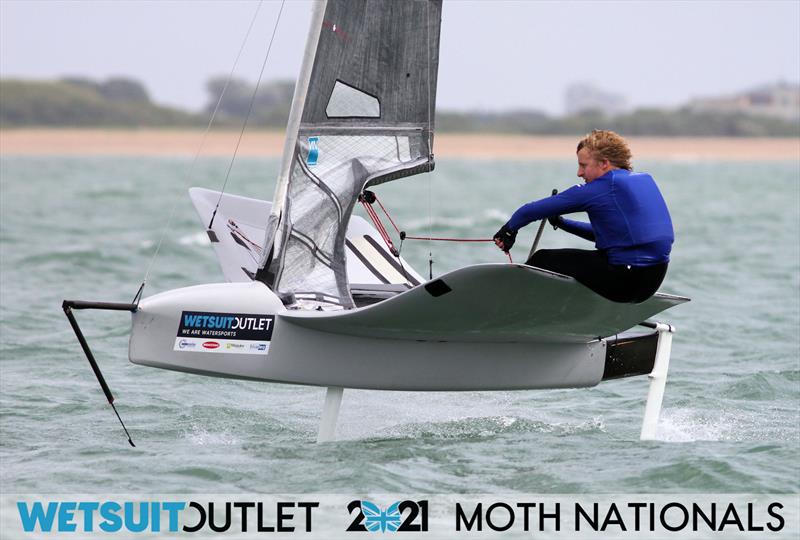 Alex Adams on day 2 of the Wetsuit Outlet UK Moth Nationals 2021 photo copyright Mark Jardine / IMCA UK taken at Stokes Bay Sailing Club and featuring the International Moth class