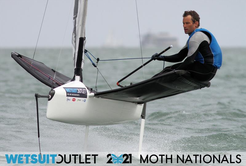 David Hivey on day 2 of the Wetsuit Outlet UK Moth Nationals 2021 photo copyright Mark Jardine / IMCA UK taken at Stokes Bay Sailing Club and featuring the International Moth class