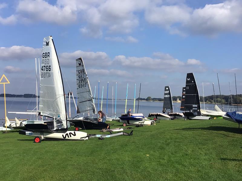 Boat bimbling at a windless Rutland Water on day 1 of the Moth Inlands photo copyright IMCAUK taken at Rutland Sailing Club and featuring the International Moth class