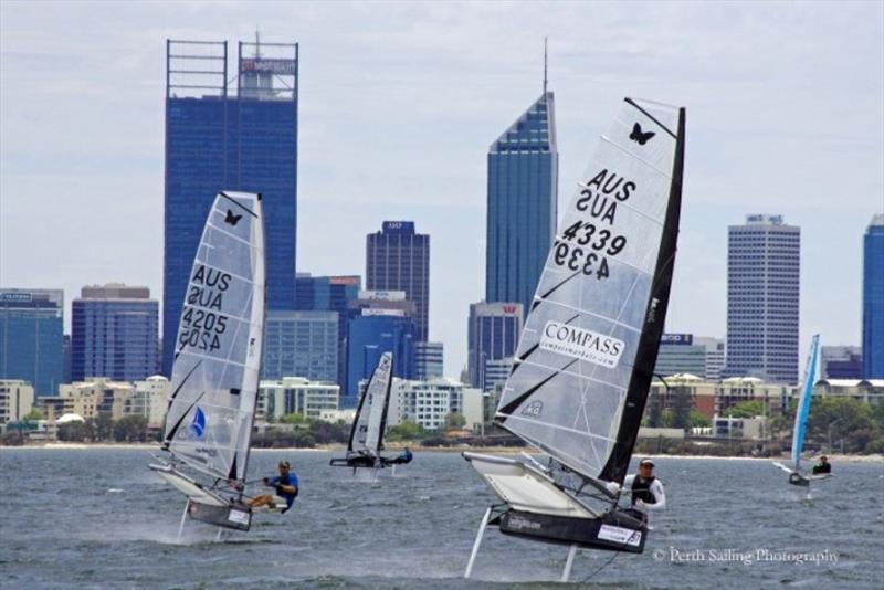 Perth's Swan River which is known for strong winds and flat water photo copyright Perth Sailing Photography taken at Mounts Bay Sailing Club, Australia and featuring the International Moth class