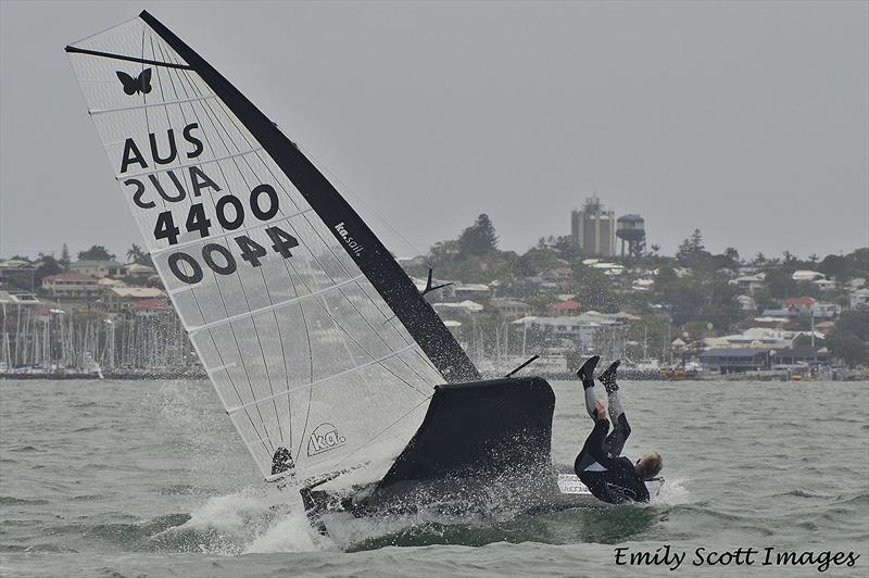 Andrew McDougall taking a dive at the top mark during Race 4 photo copyright Emily Scott Images taken at Royal Queensland Yacht Squadron and featuring the International Moth class