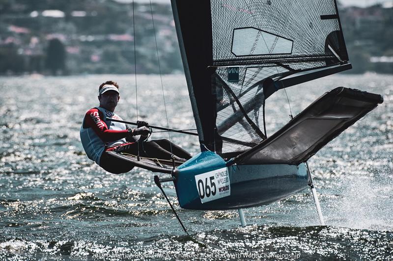 Dave Kenefick sending it on the Swan River - 2019 Chandler Macleod Moth World Championship photo copyright Martina Orsini taken at Mounts Bay Sailing Club, Australia and featuring the International Moth class