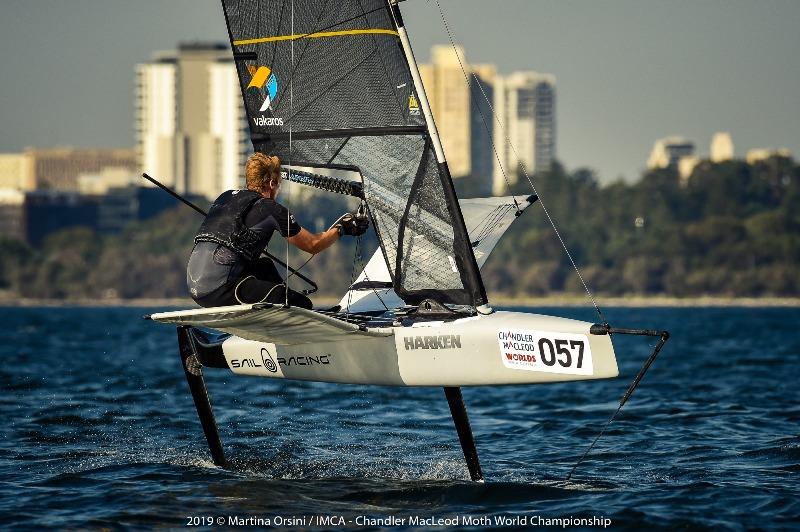 Even after a breakage, Kyle Langford managed to win the final race on Blue course - 2019 Chandler Macleod Moth Worlds day 2 photo copyright Martina Orsini taken at Mounts Bay Sailing Club, Australia and featuring the International Moth class
