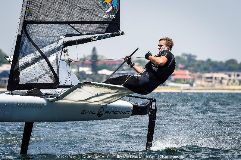 Kyle Langford sits in second overall after the penultimate day of the Chandler Macleod Moth Worlds photo copyright Martina Orsini taken at Mounts Bay Sailing Club, Australia and featuring the International Moth class
