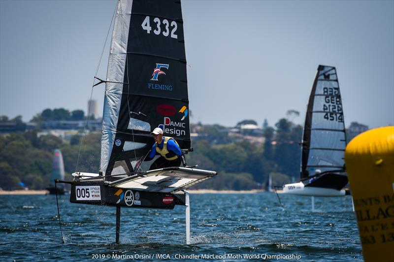 Chandler Macleod Moth Worlds final day - Tom Burton was not quite able to knock off Kyle Langford for second position photo copyright Martina Orsini taken at Mounts Bay Sailing Club, Australia and featuring the International Moth class