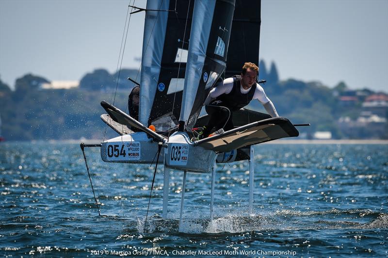 Chandler Macleod Moth Worlds final day - Josh McKnight pushes the boat through a gybe photo copyright Martina Orsini taken at Mounts Bay Sailing Club, Australia and featuring the International Moth class