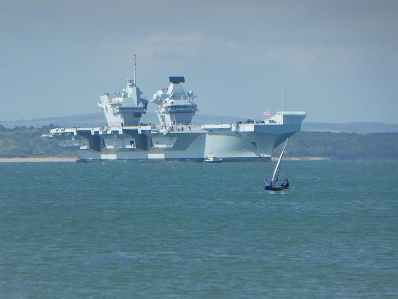 Moth and HMS Queen Elizabeth II off Stokes Bay - photo © John Donnelly