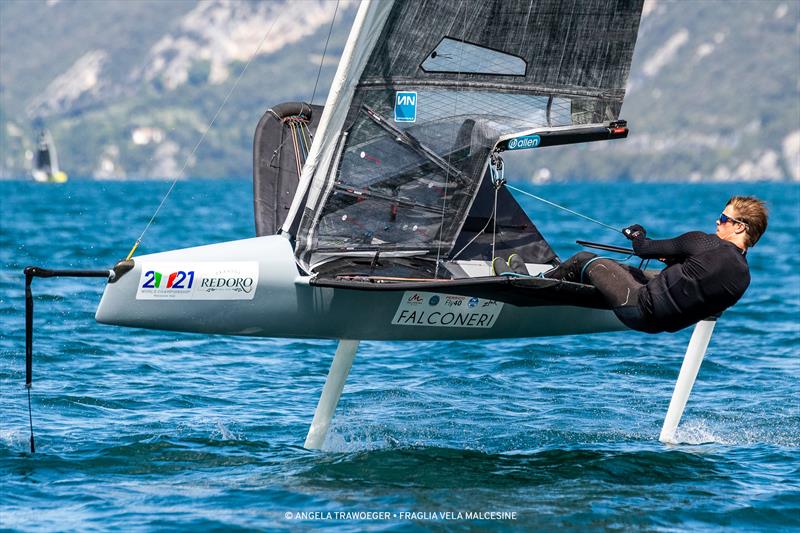 Nicolai Jacobsen (HKG), Malcesine Pre-Worlds 2021 photo copyright Angela Trawoeger taken at Fraglia Vela Malcesine and featuring the International Moth class