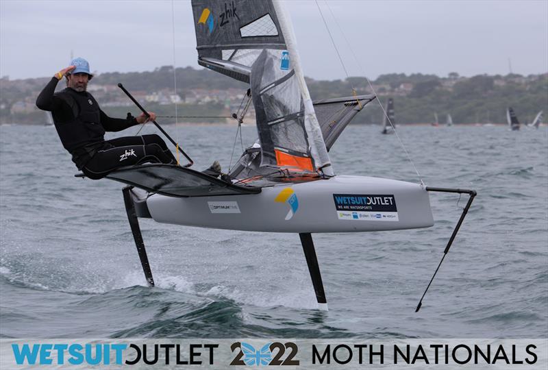 Brad Funk on Day 1 of the 2022 Wetsuit Outlet UK Moth Class Nationals at the WPNSA photo copyright Mark Jardine / IMCA UK taken at Weymouth & Portland Sailing Academy and featuring the International Moth class