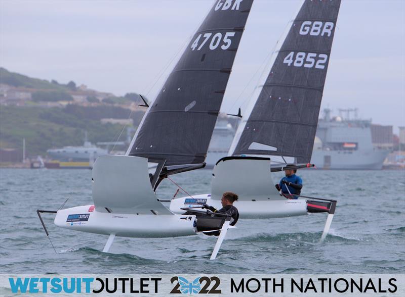Alex Barone and Chris White on Day 1 of the 2022 Wetsuit Outlet UK Moth Class Nationals at the WPNSA photo copyright Mark Jardine / IMCA UK taken at Weymouth & Portland Sailing Academy and featuring the International Moth class