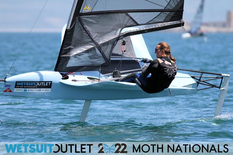 Emily Nagel on Day 2 of the 2022 Wetsuit Outlet UK Moth Class Nationals at the WPNSA photo copyright Mark Jardine / IMCA UK taken at Weymouth & Portland Sailing Academy and featuring the International Moth class